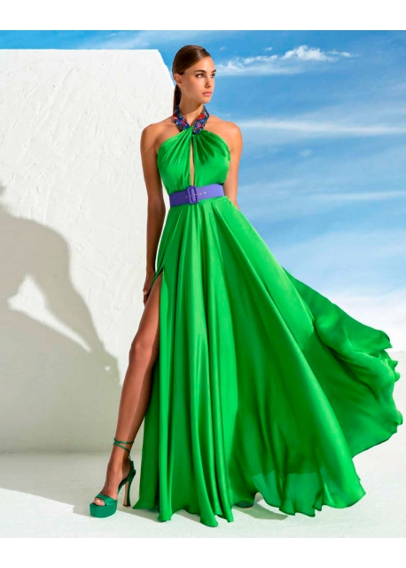 Vestido Pedrería Étnica Verde